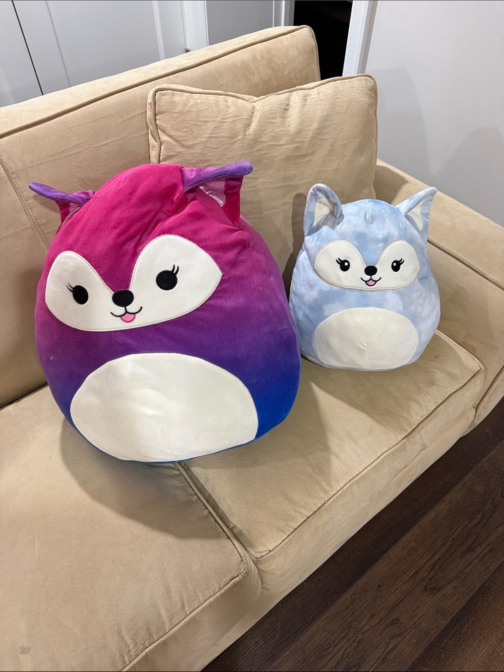 Plush Fox Pillow Duo - Ombre Pink/Purple & Light Blue